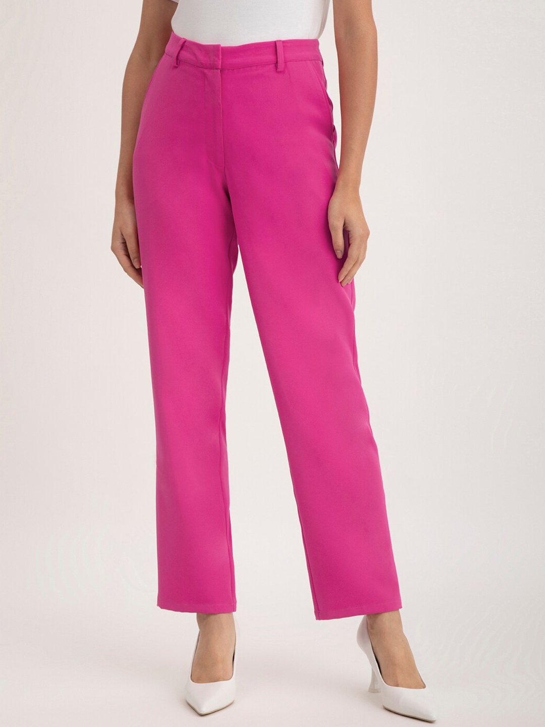 

FableStreet Women Mid Rise Formal Trousers, Fuchsia