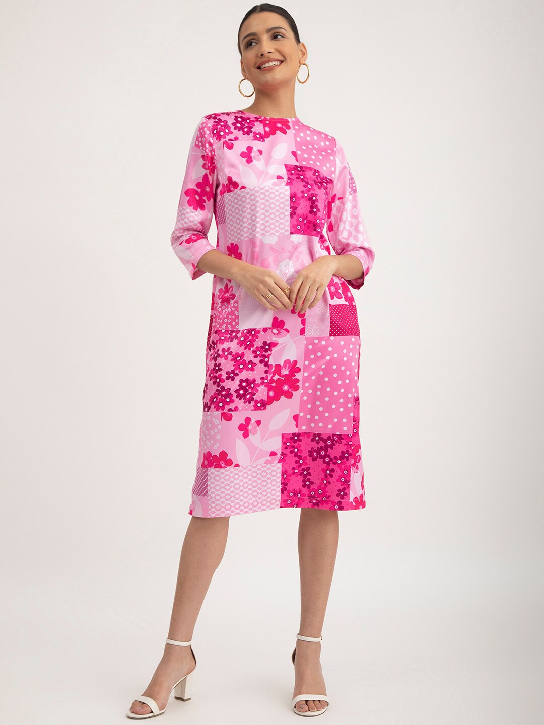 

FableStreet Floral Printed Satin Sheath Dress, Pink