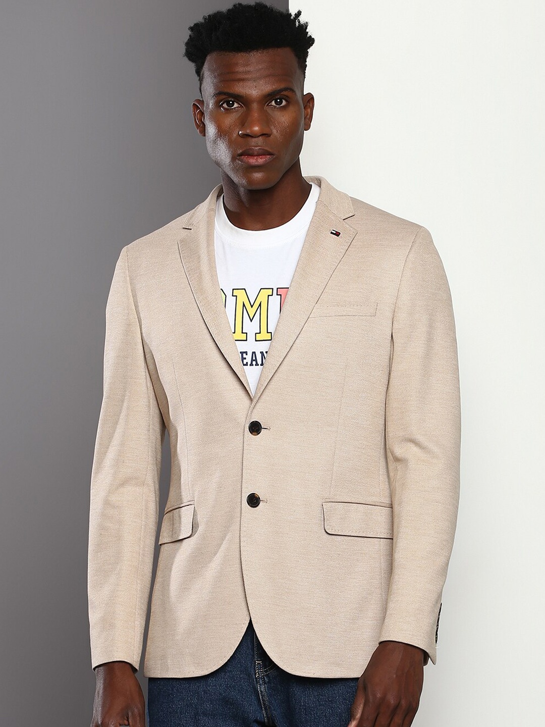 

Tommy Hilfiger Self Design Single-Breasted Casual Blazer, Beige