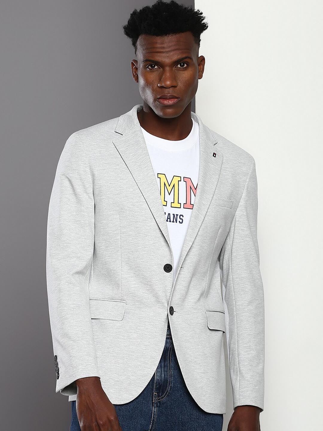 

Tommy Hilfiger Self Design Single-Breasted Blazer, Grey