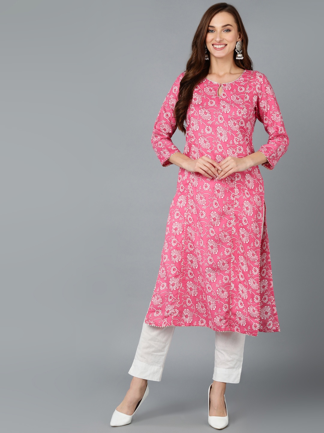 

AHIKA Floral Floral Printed Kurta, Pink