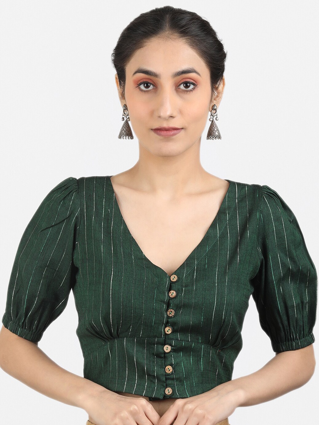 

Llajja Woven Design Pure Cotton Saree Blouse, Green