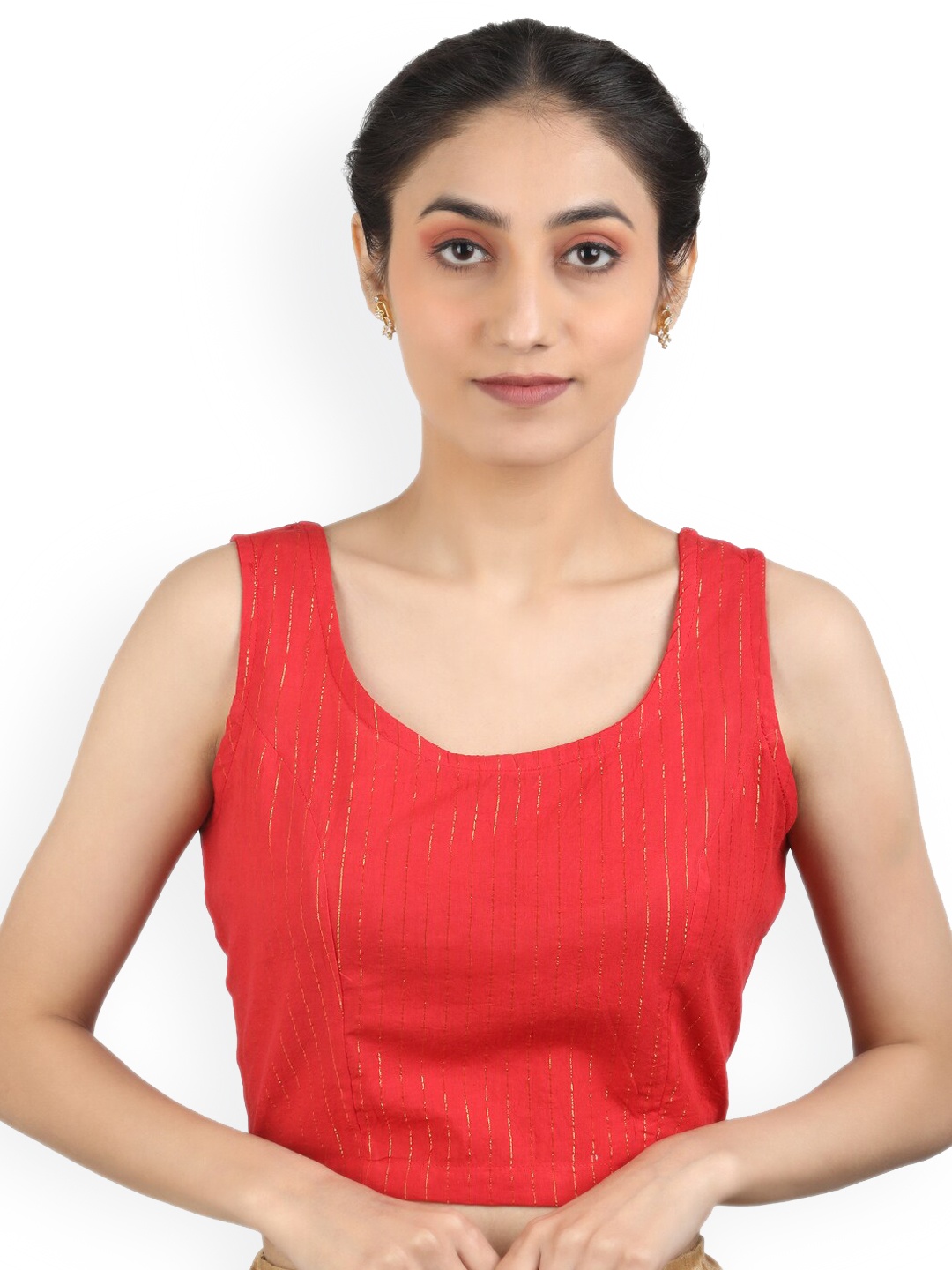 

Llajja Striped Sleeveless Non Padded Pure Cotton Saree Blouse, Red