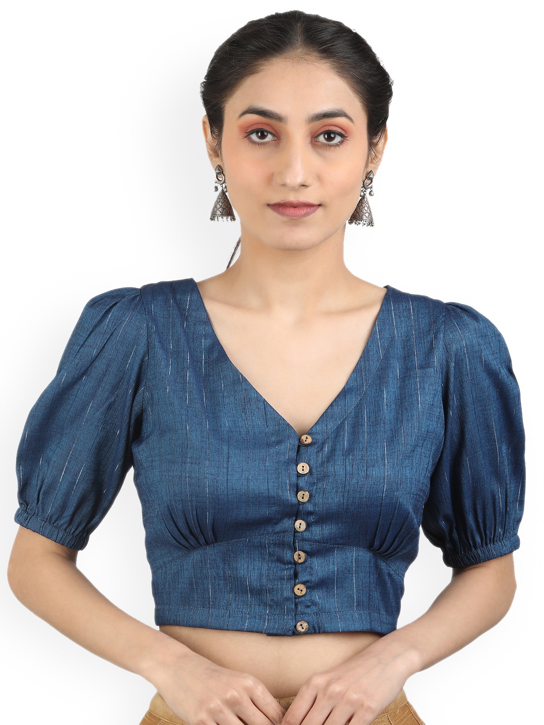 

Llajja Woven Design Cotton Non Padded Saree Blouse, Blue