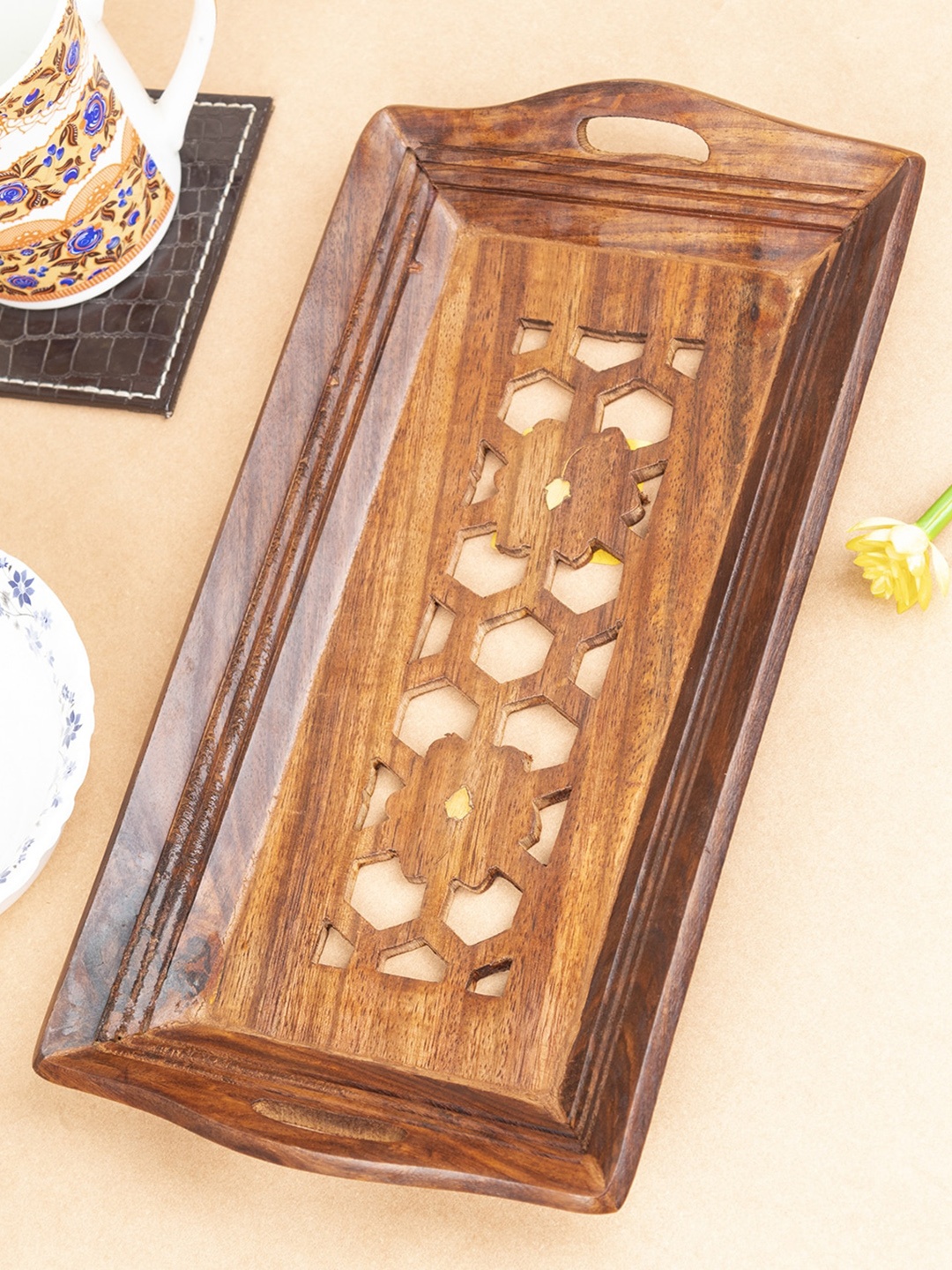 

MARKET99 Brown Textured Wooden Coffee Tray