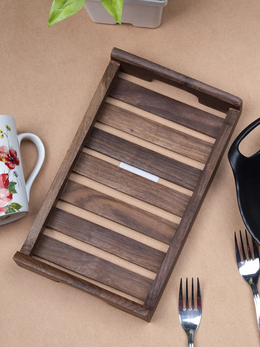 

MARKET99 Brown Sheesham Wooden Tray With Handle