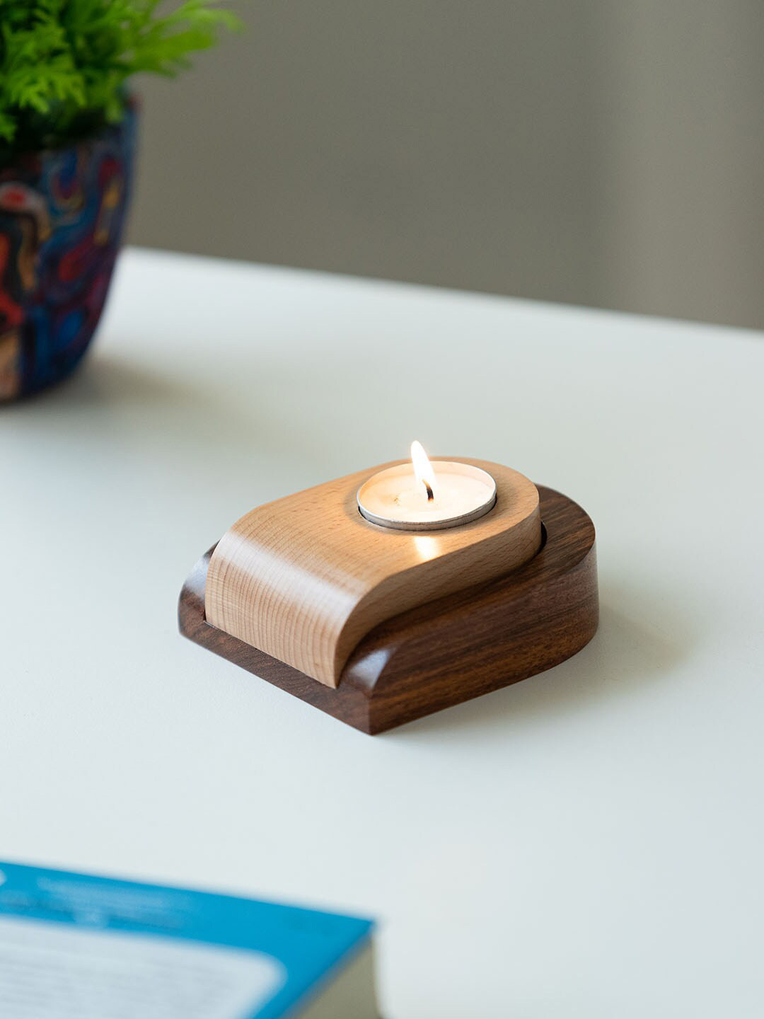 

ExclusiveLane Brown Jugnu U Wooden Tea Light Holder