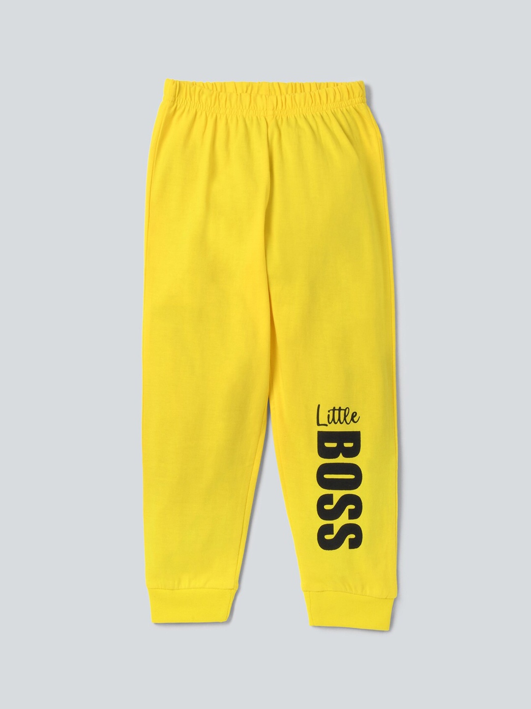 

BE AWARA Kids Typography Printed Cotton Joggers, Yellow