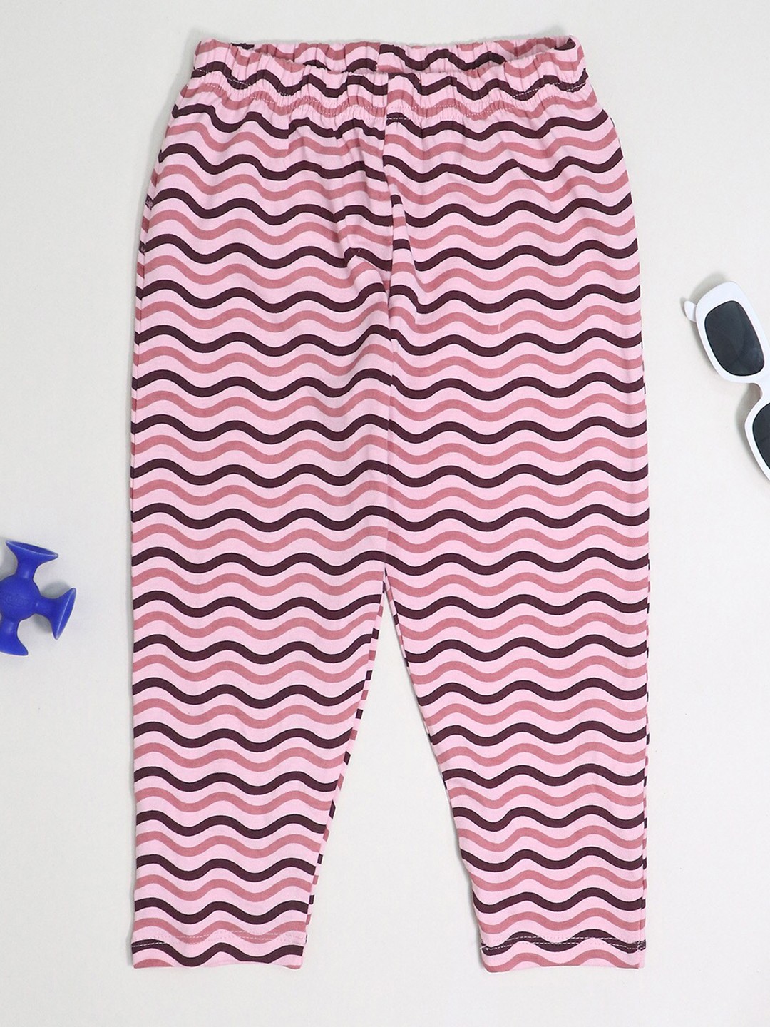 

BE AWARA Kids Waves Pattern Cotton Knit Lounge Pants, Pink