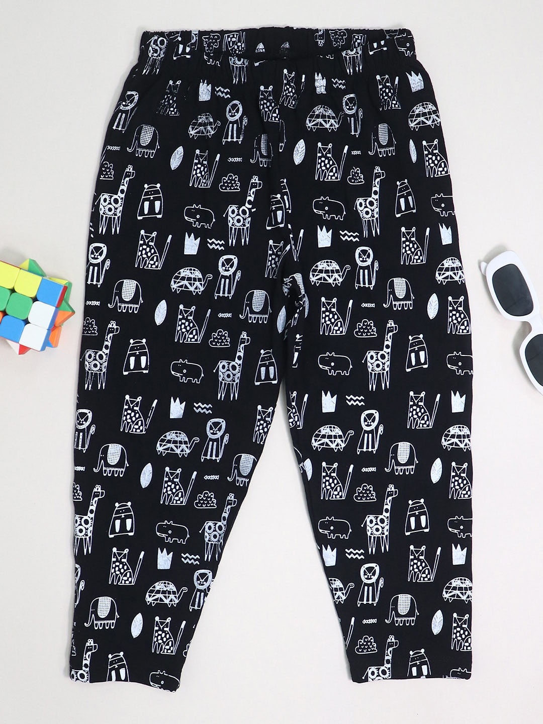 

BE AWARA Kids Conversational Printed Cotton Relaxed-Fit Track Pants, Black