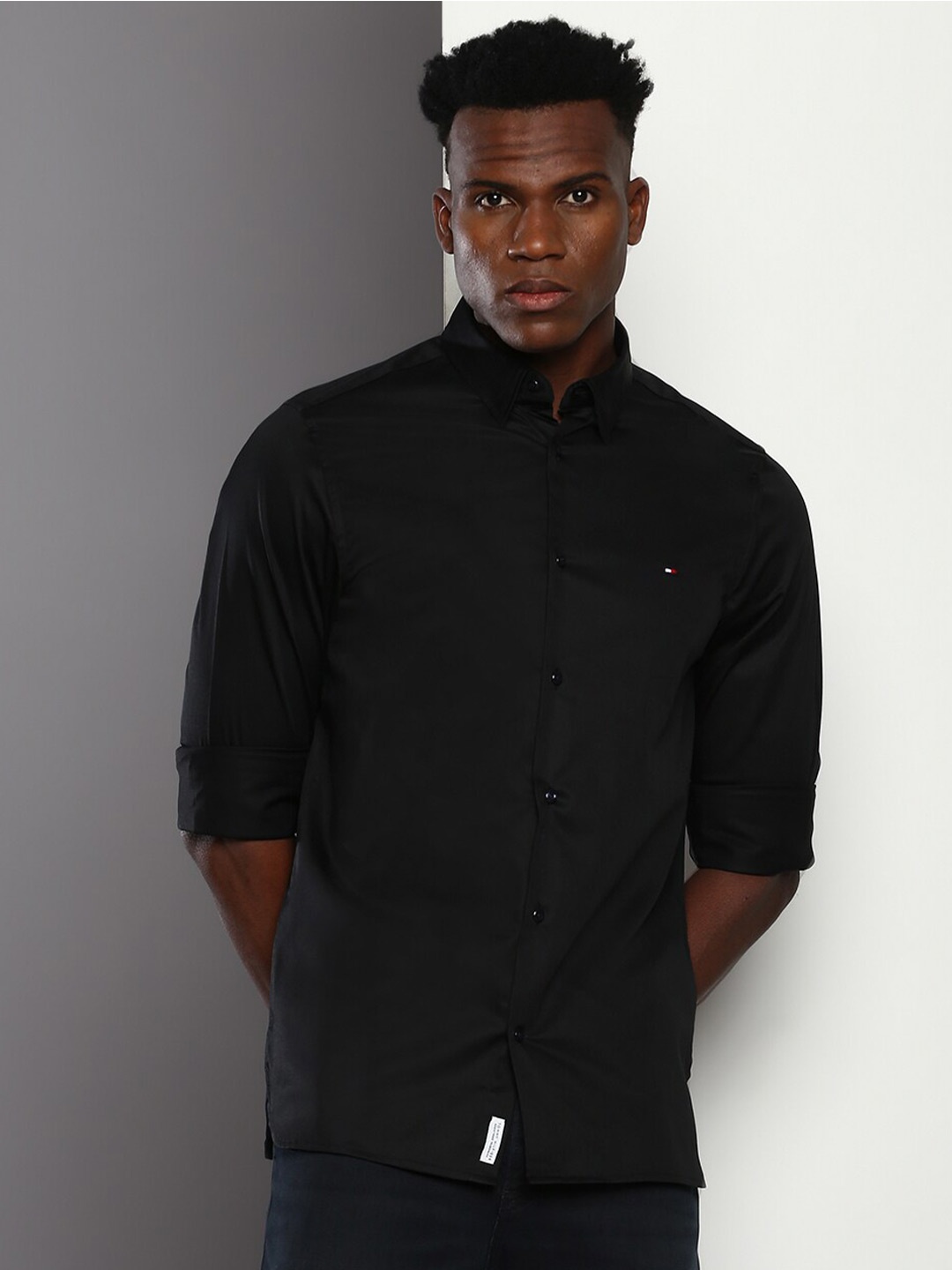

Tommy Hilfiger Spread Collar Slim Fit Casual Shirt, Black