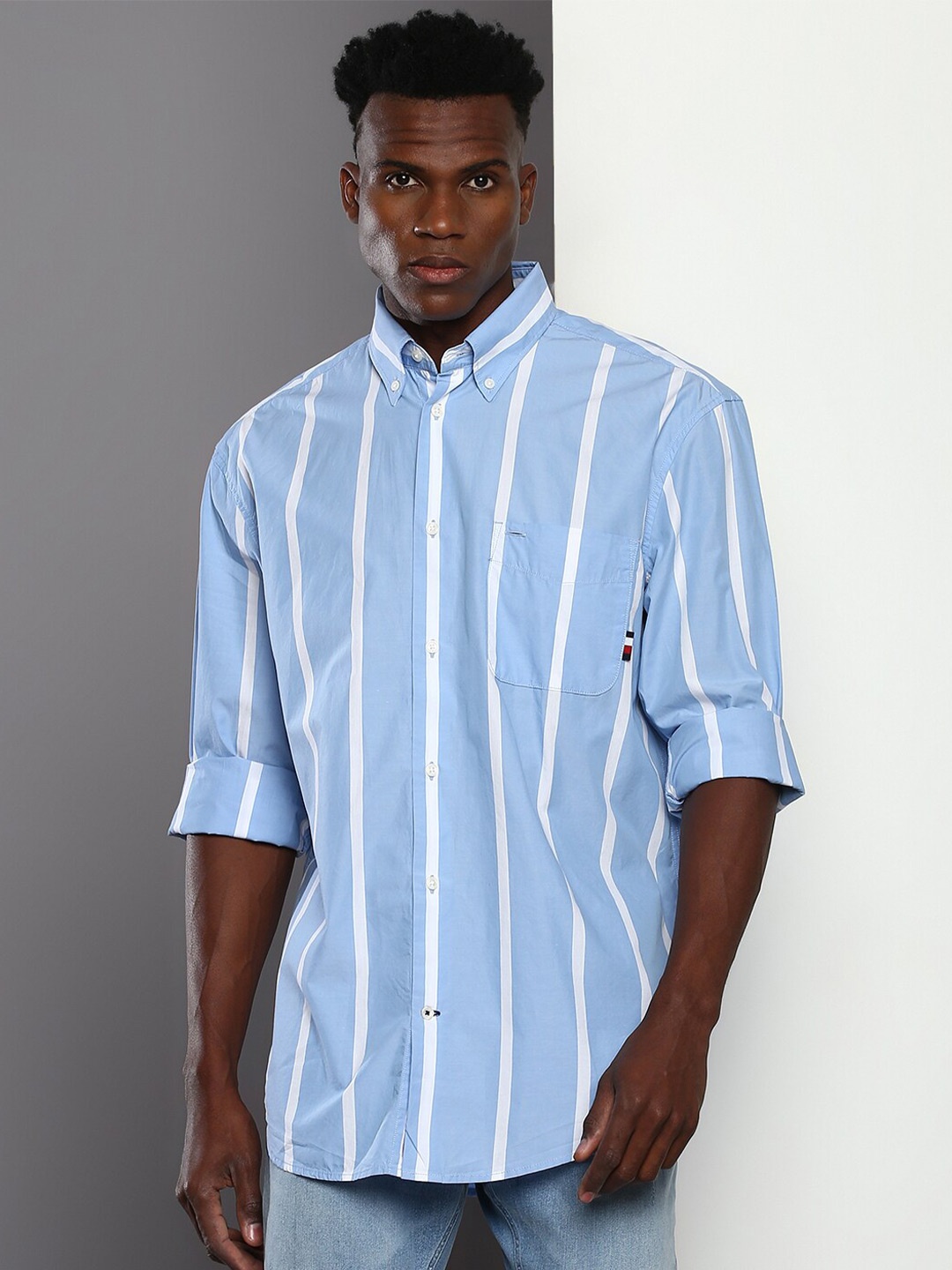 

Tommy Hilfiger Striped Boxy Fit Organic Cotton Casual Shirt, Blue