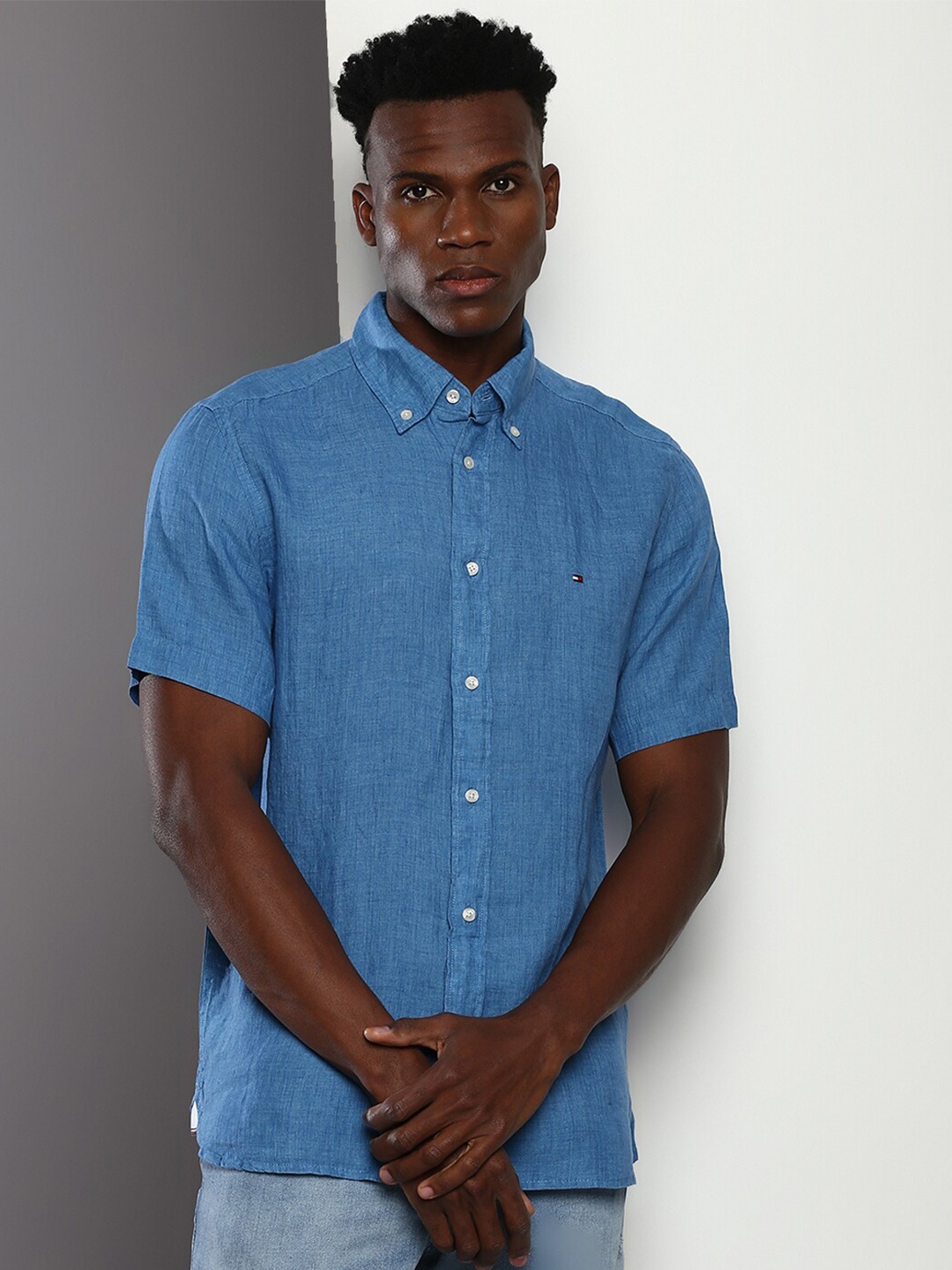 

Tommy Hilfiger Button-Down Collar Pure Linen Casual Shirt, Blue