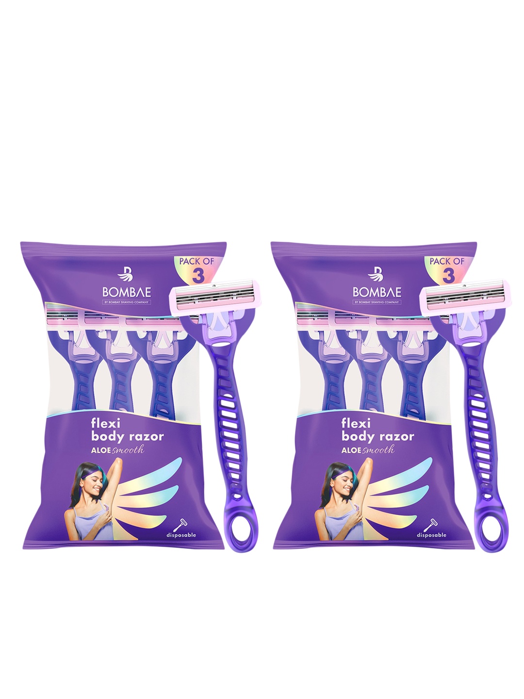 

BOMBAE Women Aloe Smooth Flexi Body Razor - 6 Pieces, Purple