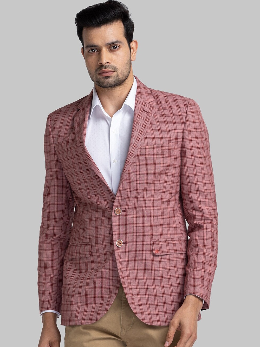 

Raymond Checked Contemporary Fit Single-Breasted Blazer, Rust