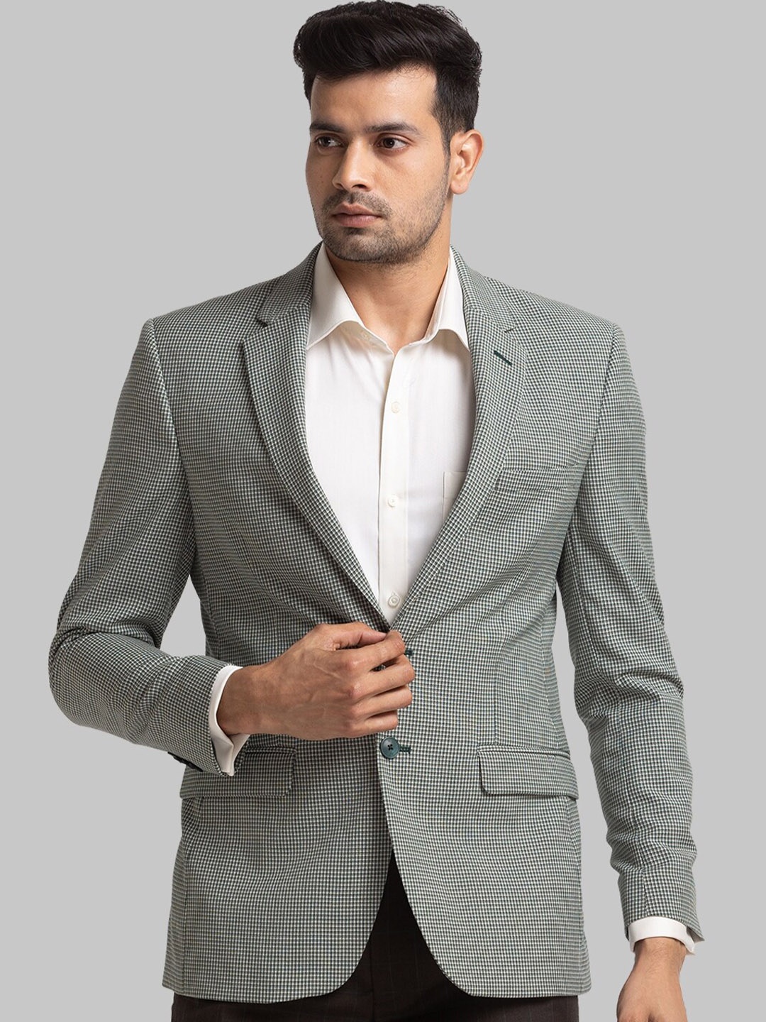 

Raymond Checked Contemporary Fit Single-Breasted Blazer, Green