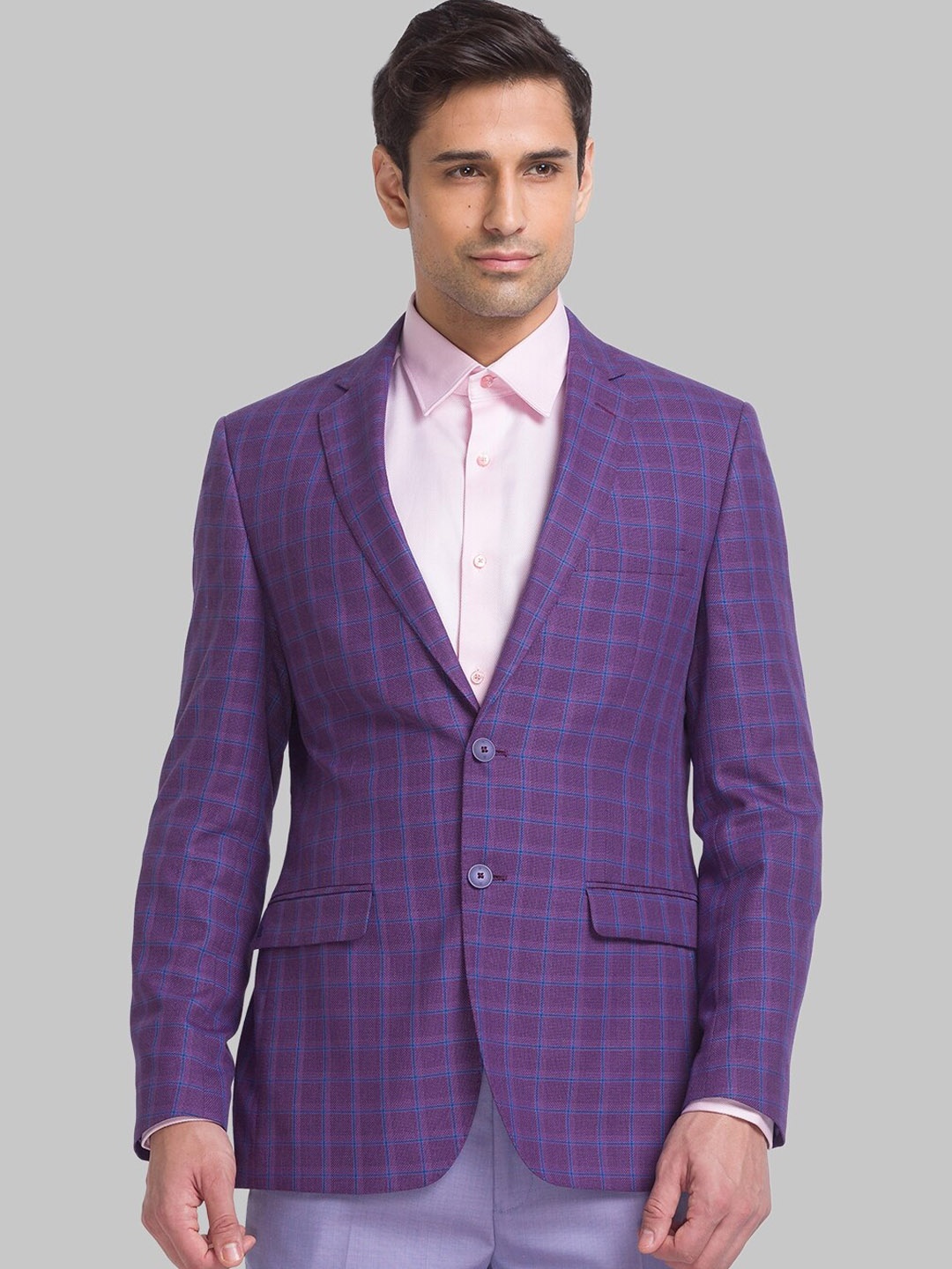 Raymond Checked Contemporary Fit Single-Breasted Blazer, Purple
