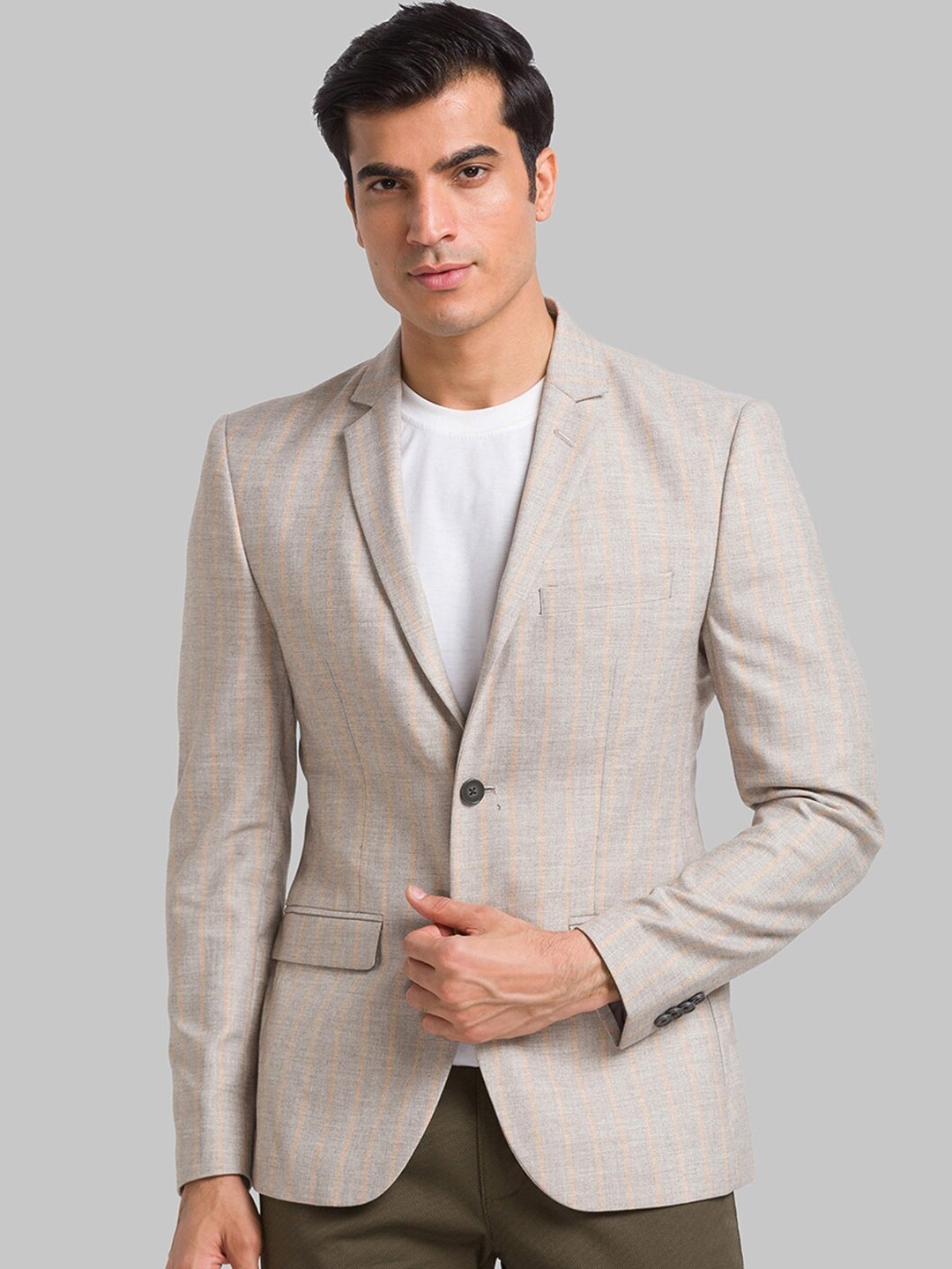 

Park Avenue Striped Comfort-Fit Single Breasted Blazer, Beige