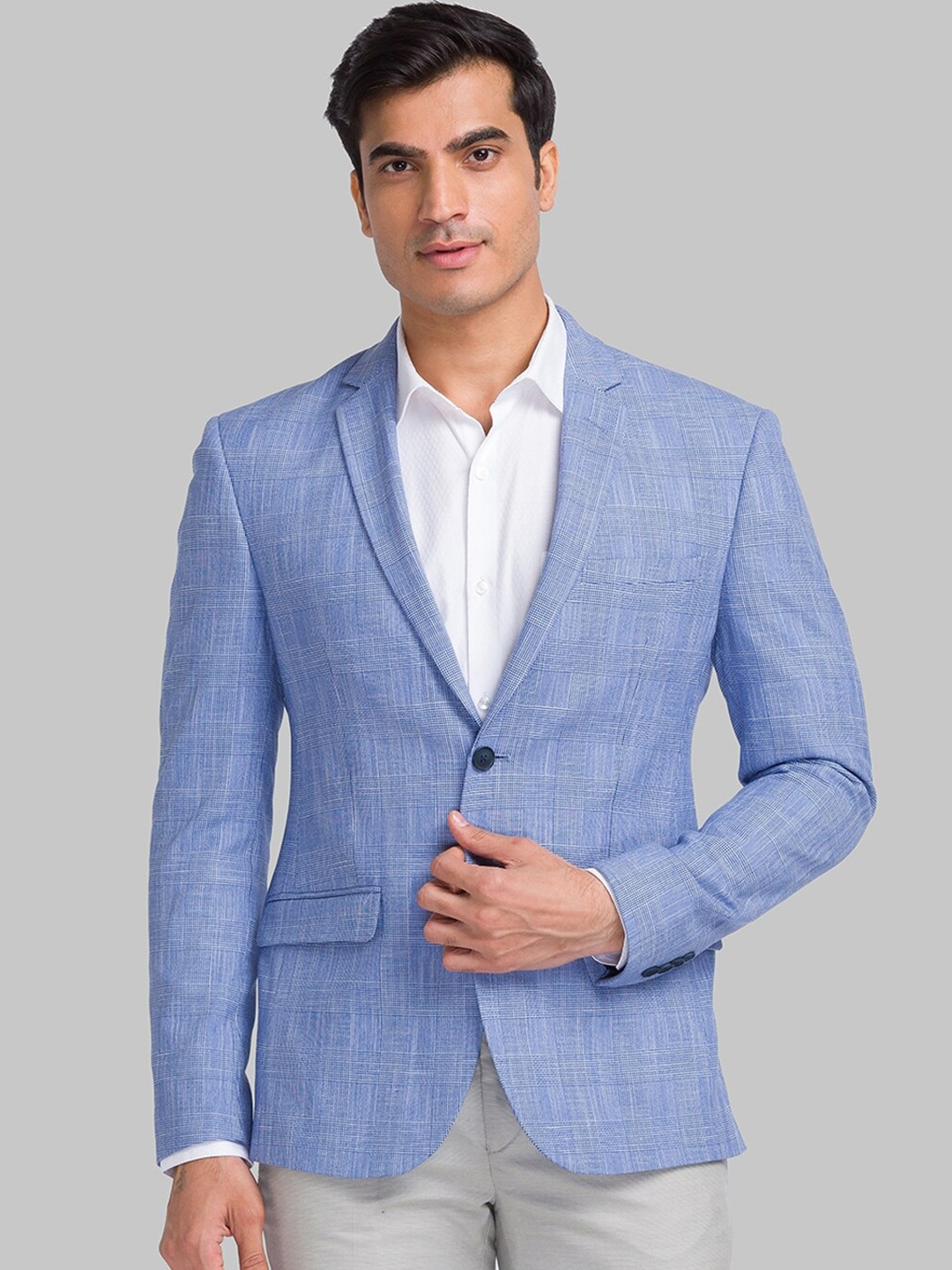 

Park Avenue Checked Comfort-Fit Single Breasted Blazers, Blue