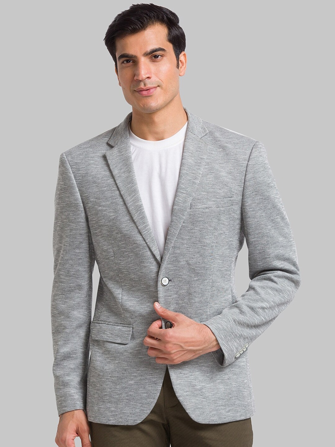 

Park Avenue Self-Design Active Fit Single-Breasted Blazer, Grey