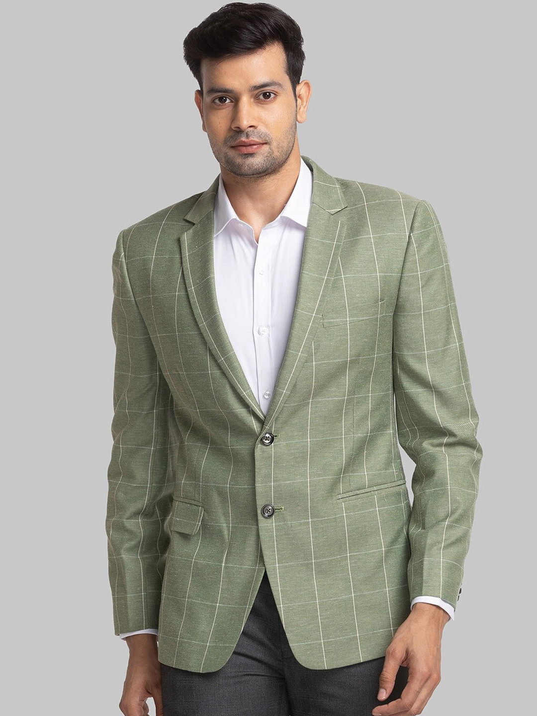 

Park Avenue Checked Super Slim-Fit Single Breasted Blazers, Green