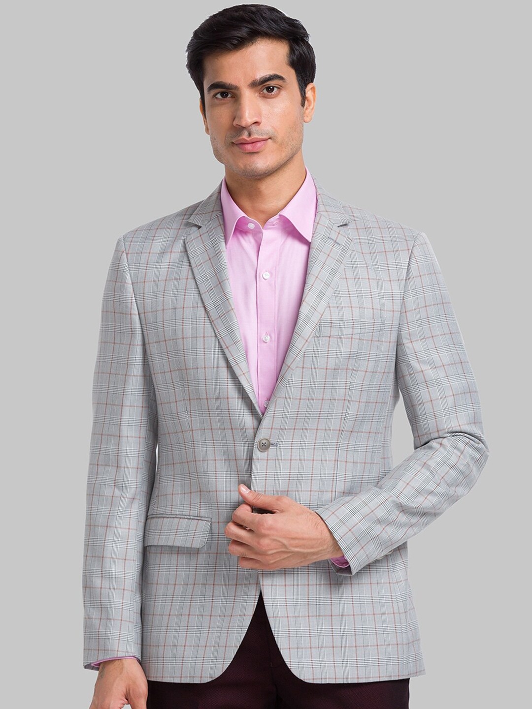 

Park Avenue Checked Super Slim-Fit Single Breasted Blazer, Grey