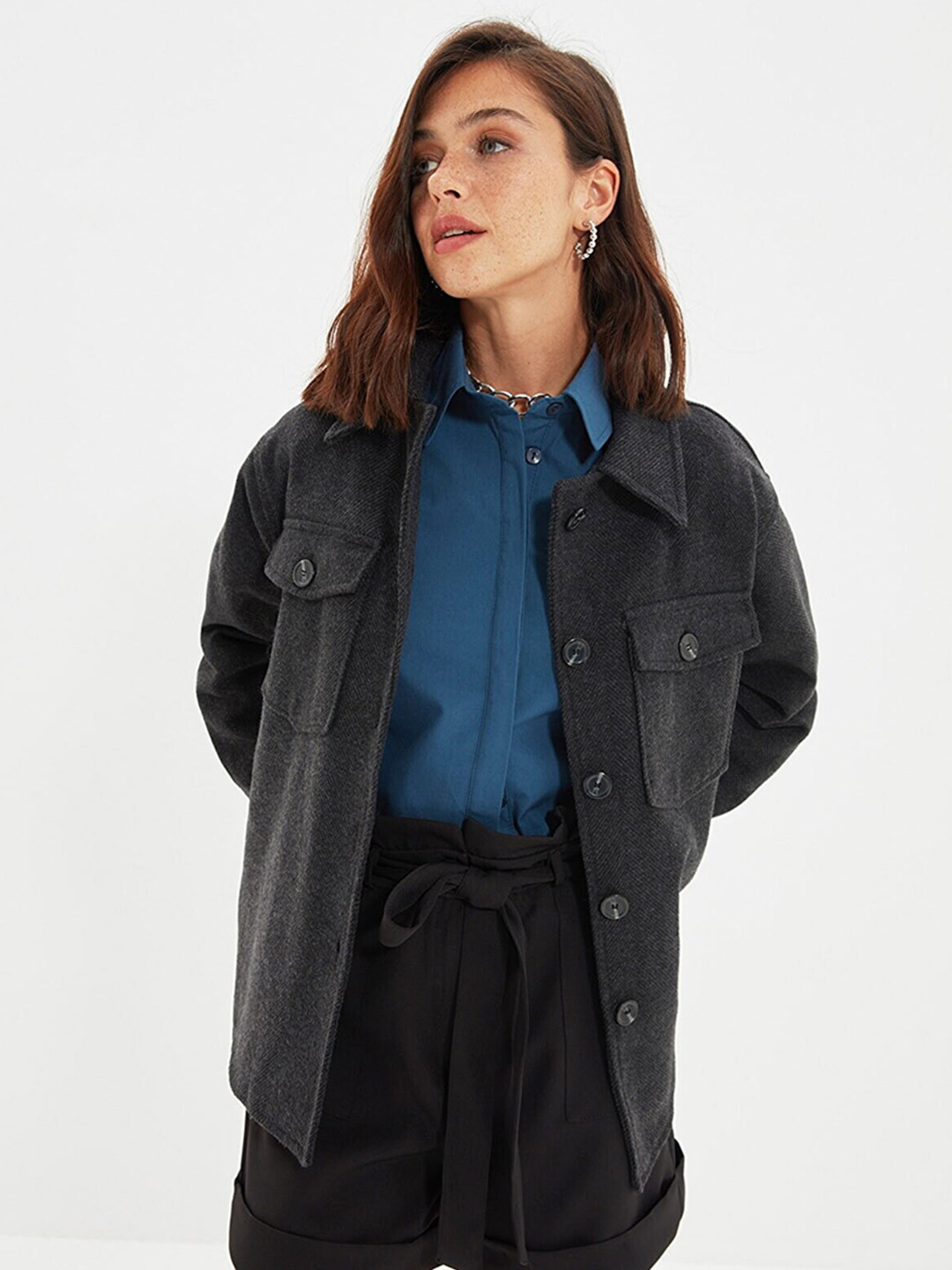

Trendyol Spread Collar Duster Jacket, Charcoal
