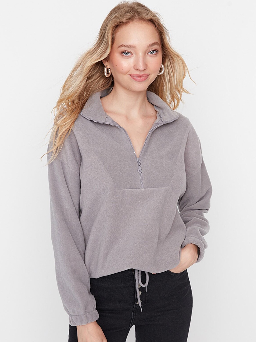 

Trendyol Shirt Collar Sweatshirt, Grey