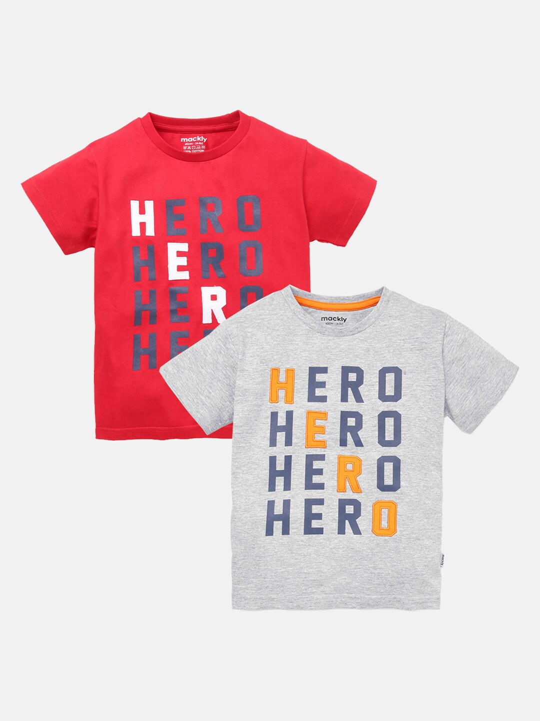 

mackly Boys Pack Of 2 Typography Printed Pure Cotton T-shirt, Red