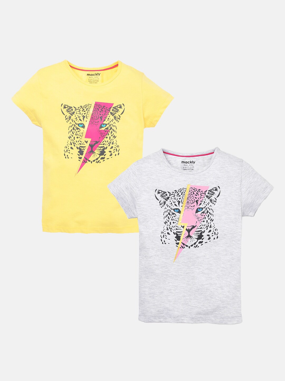 

mackly Girls Pack Of 2 Graphic Printed Cotton T-shirt, Yellow