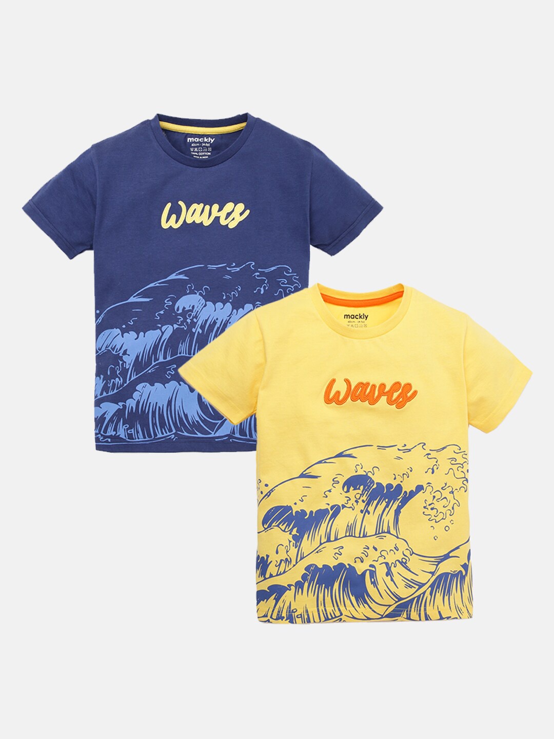 

mackly Boys Pack Of 2 Graphic Printed Cotton T-shirt, Navy blue