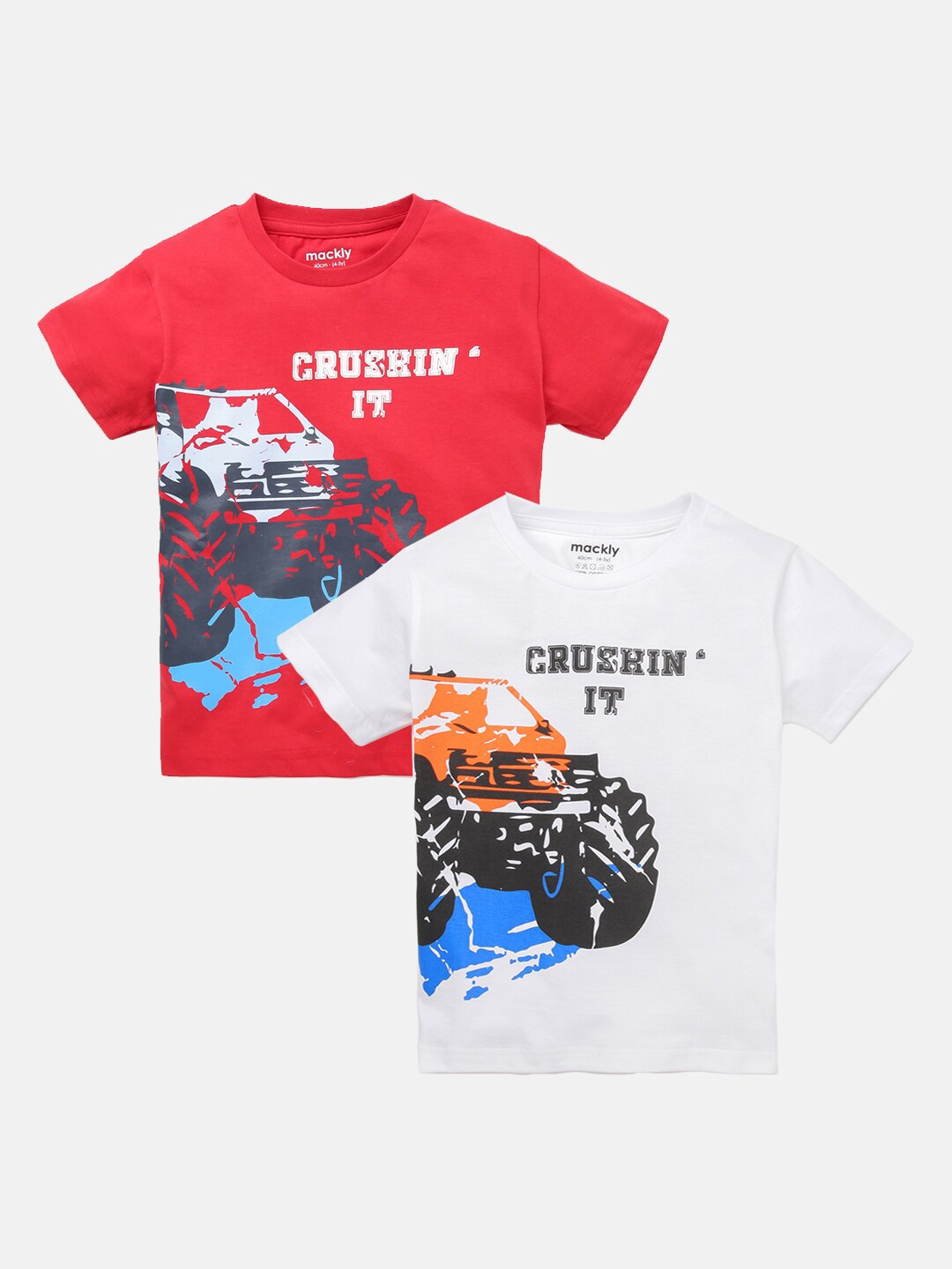 

mackly Boys Pack Of 2 Graphic Printed Cotton T-shirt, Red