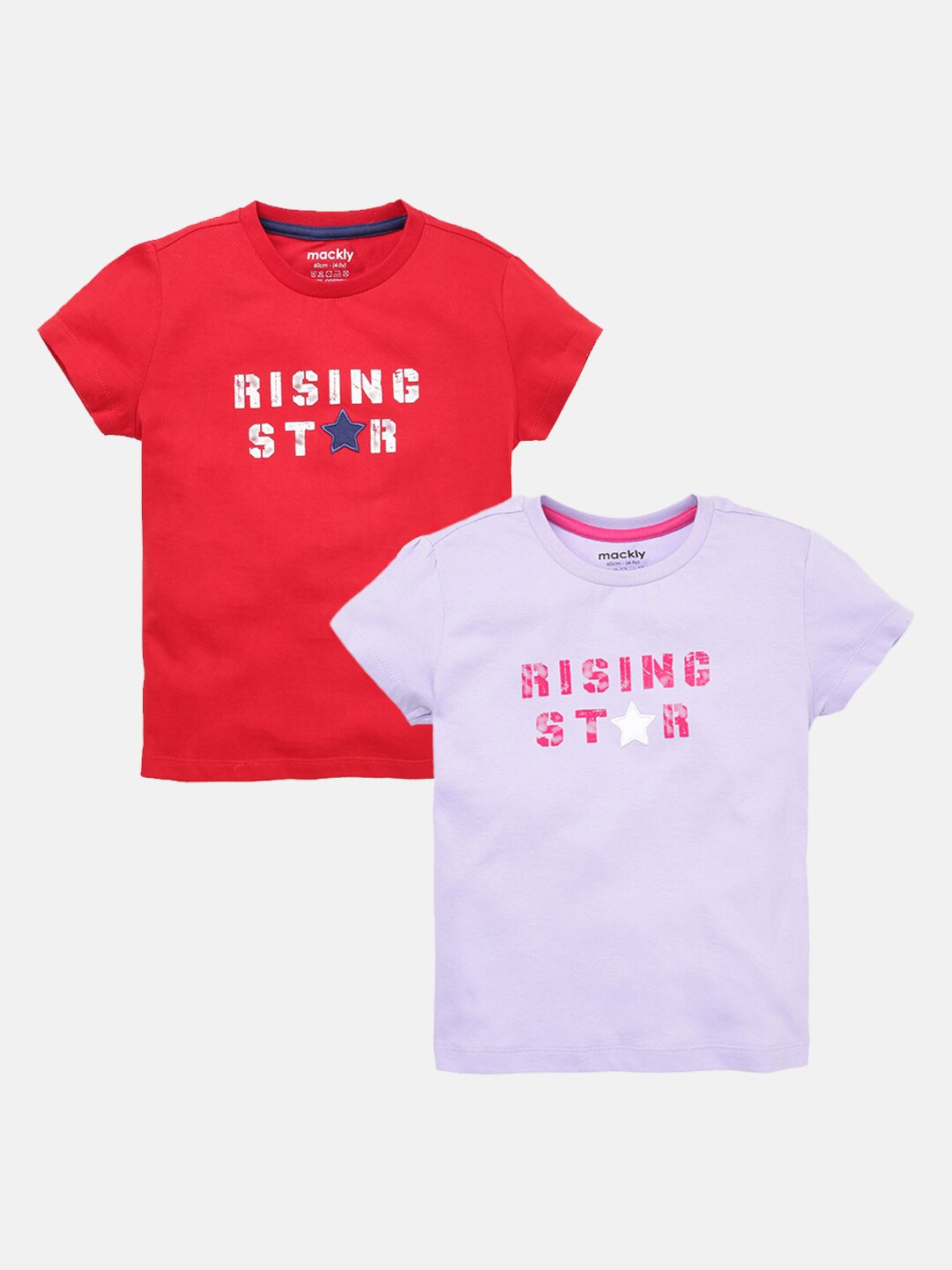 

mackly Girls Pack Of 2 Typography Printed Pure Cotton T-shirt, Red