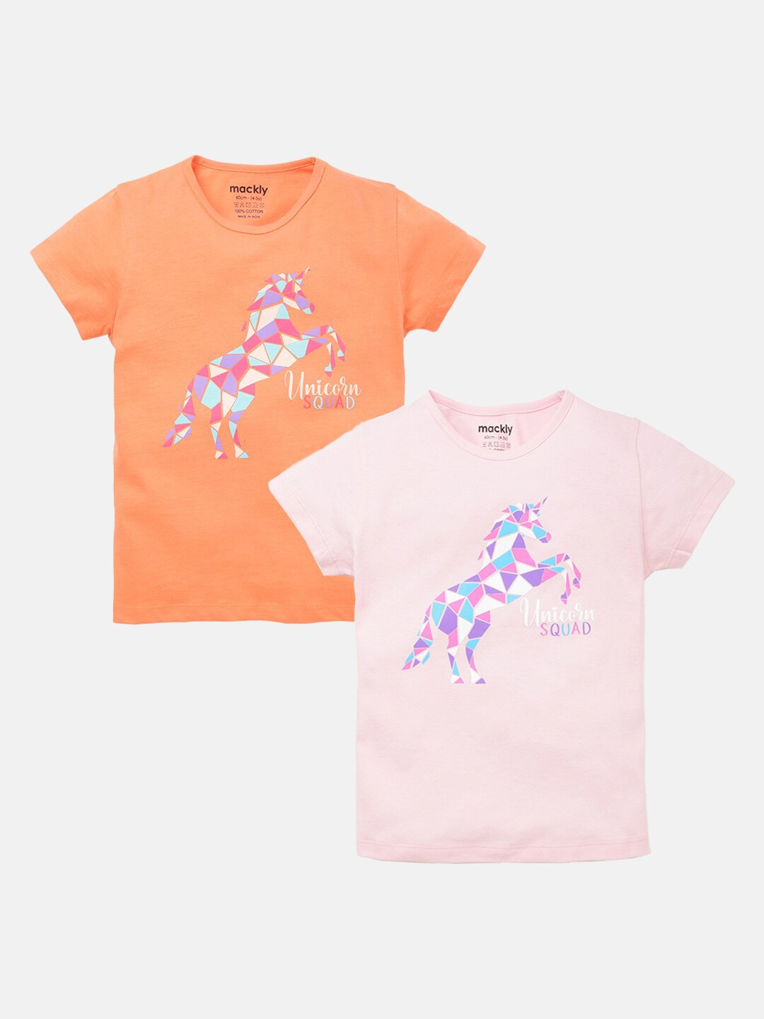 

mackly Girls Pack Of 2 Graphic Printed Cotton T-shirt, Peach