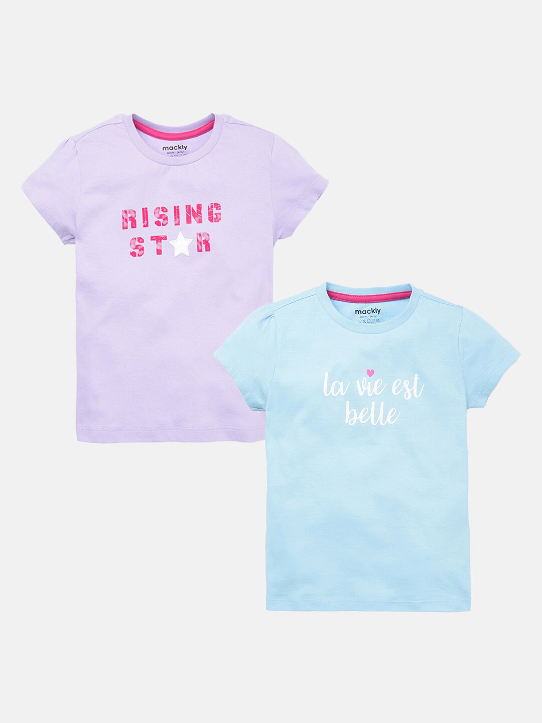 

mackly Girls Pack Of 2 Typography Printed Pure Cotton T-shirt, Lavender