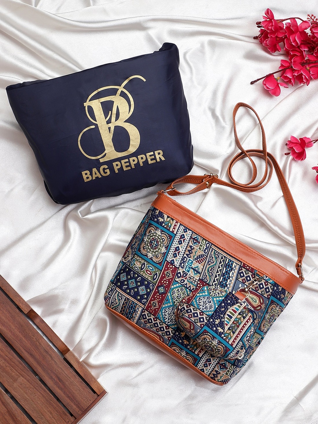 

Bag Pepper Women Printed Cotton Sling Bag with Pouch, Turquoise blue
