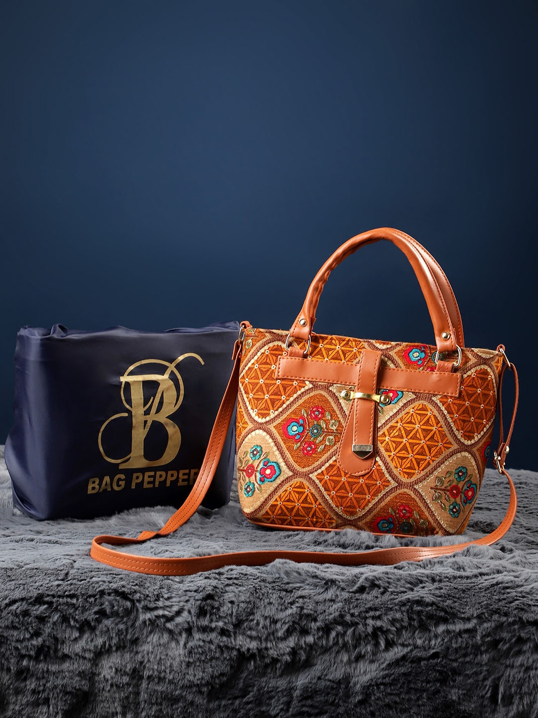 

Bag Pepper Women Floral Printed Cotton Handheld Bag, Mustard