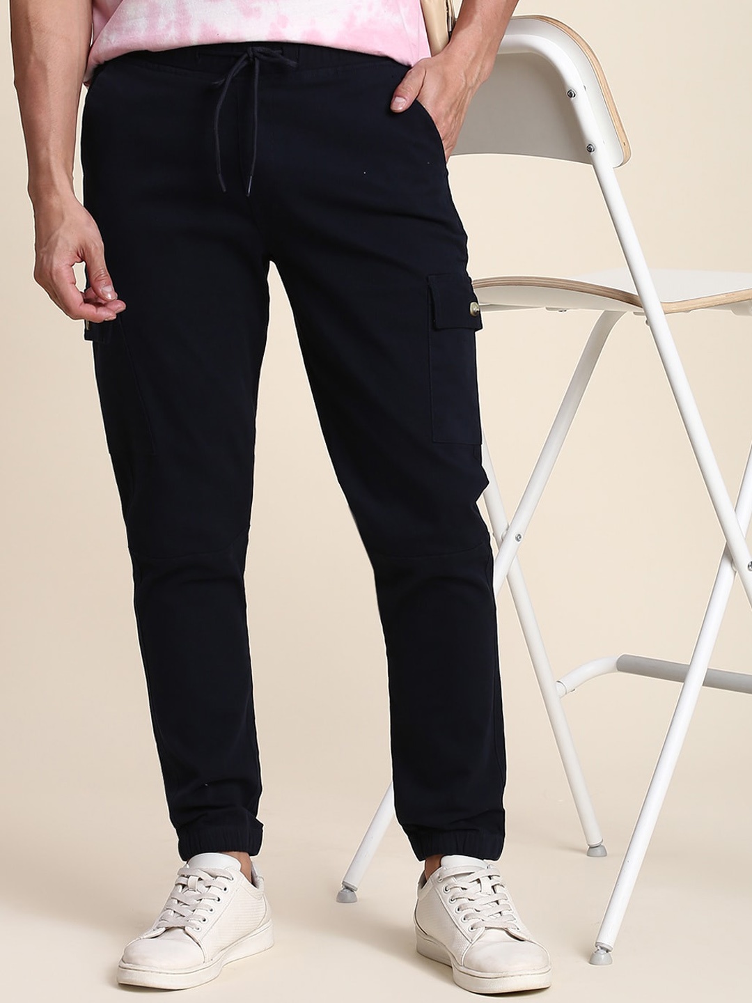 

Dennis Lingo Men Slim Fit Mid-Rise Cotton Joggers, Navy blue