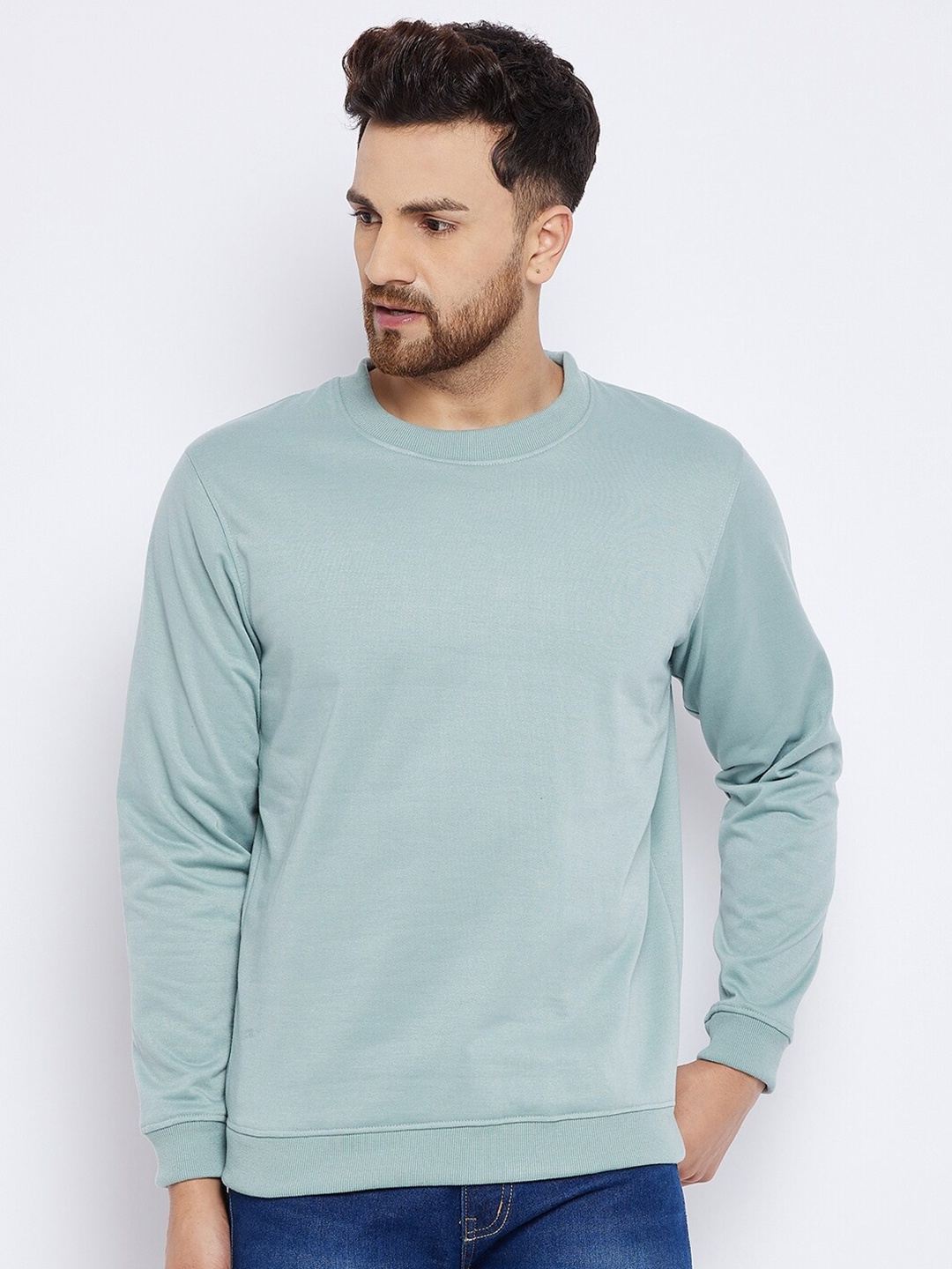 

FRENCH FLEXIOUS Round Neck Cotton Sweatshirt, Blue