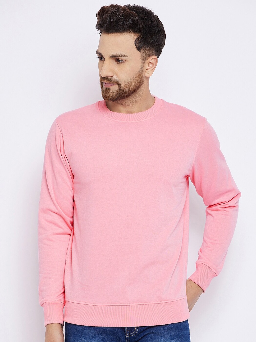 

FRENCH FLEXIOUS Round Neck Cotton Sweatshirt, Pink
