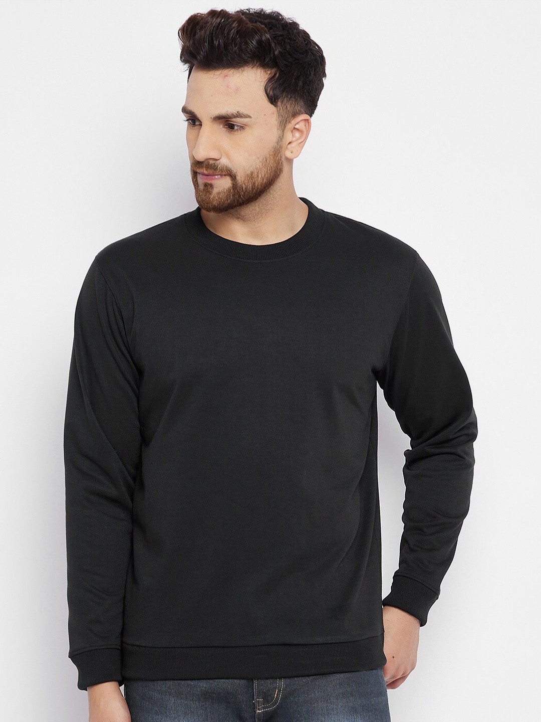 

FRENCH FLEXIOUS Round Neck Cotton Sweatshirt, Black