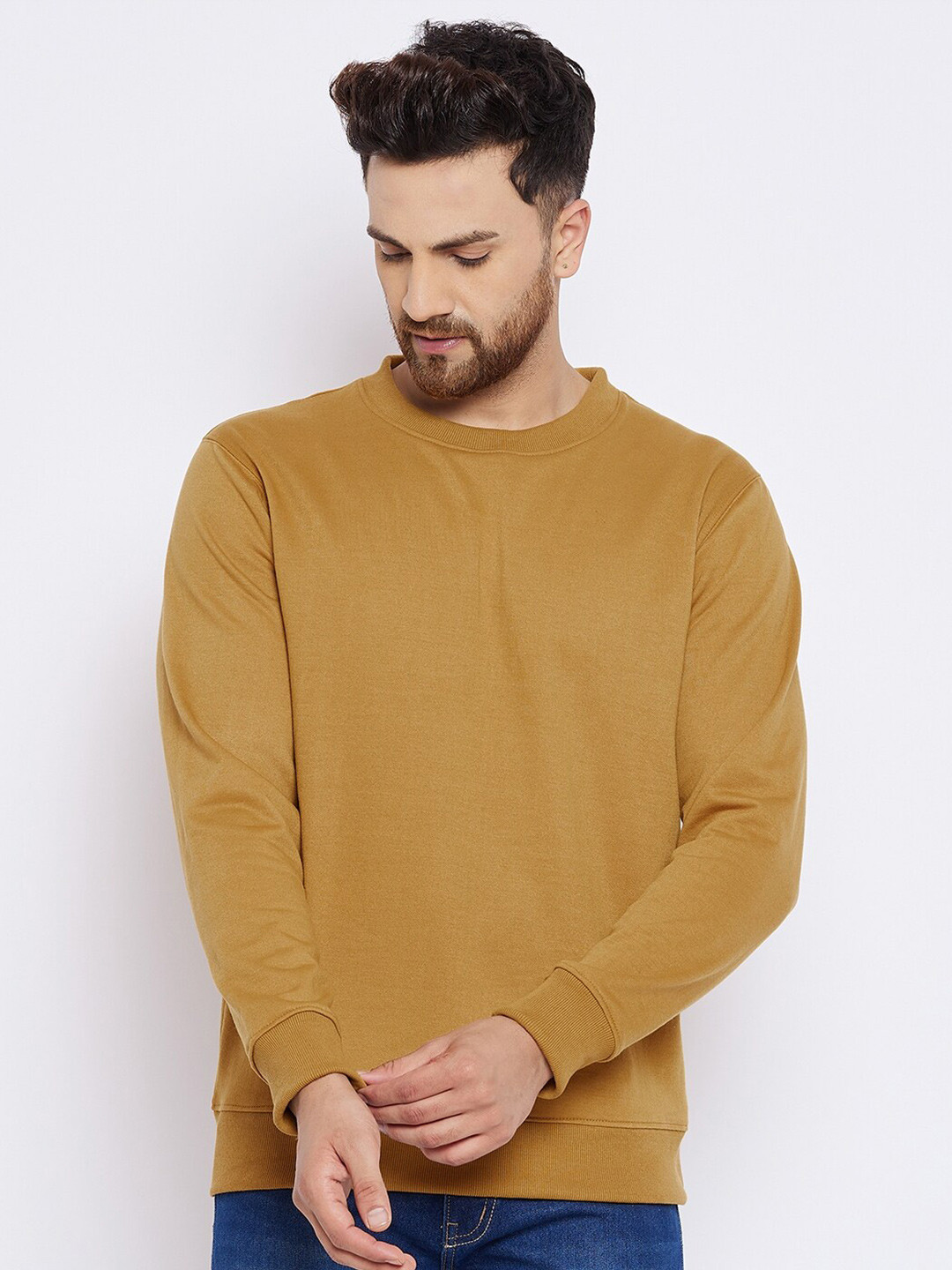 

FRENCH FLEXIOUS Round Neck Cotton Sweatshirt, Beige