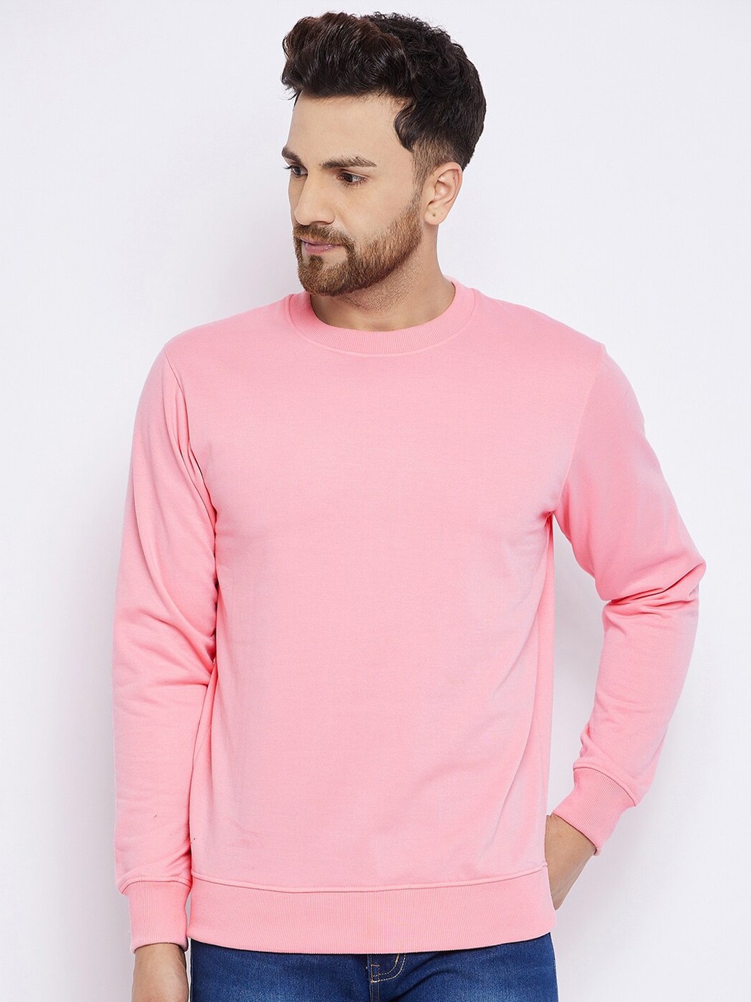 

FRENCH FLEXIOUS Round Neck Cotton Sweatshirt, Pink