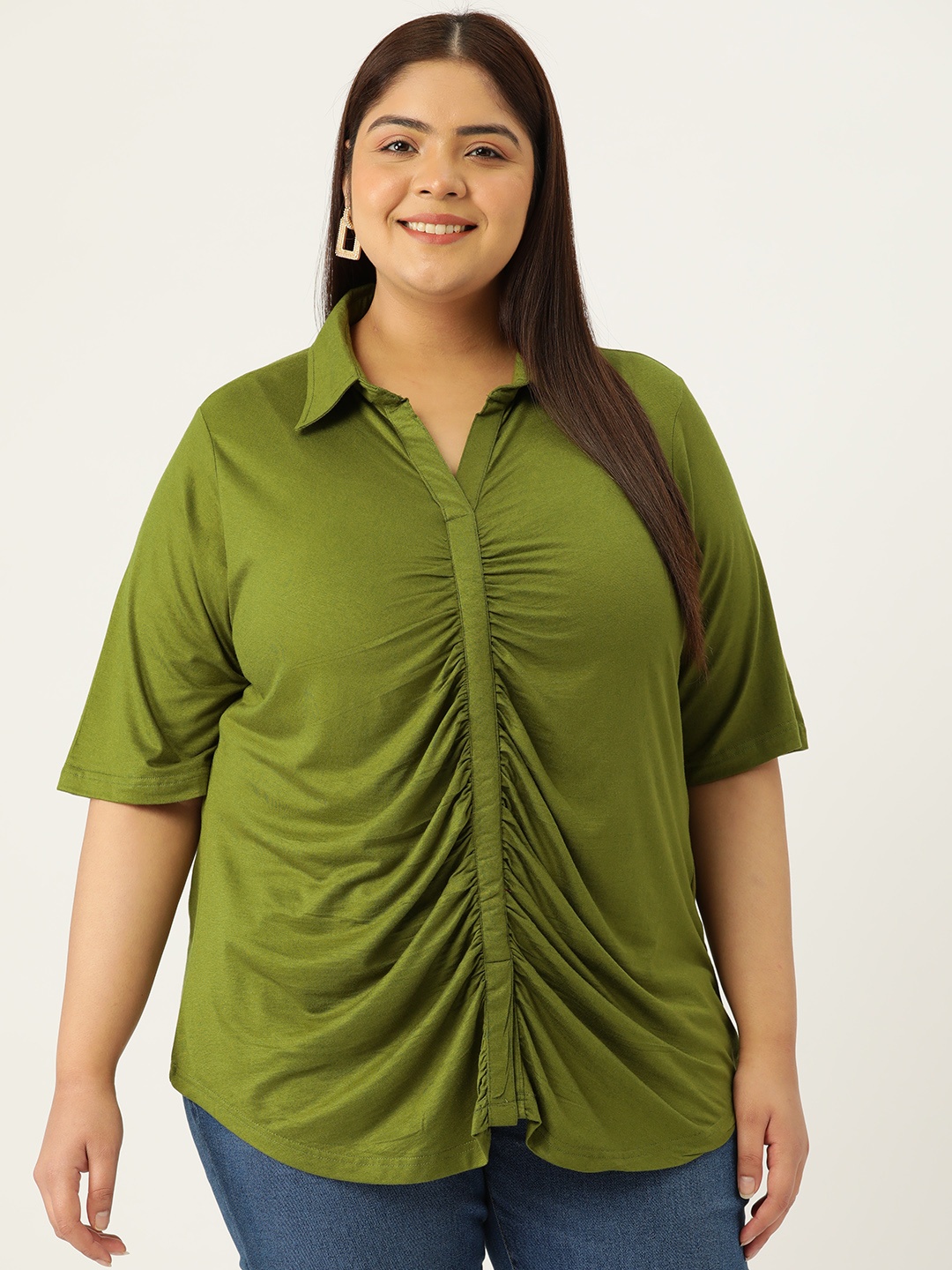 

theRebelinme Plus Size Shirt Style Longline Top, Olive