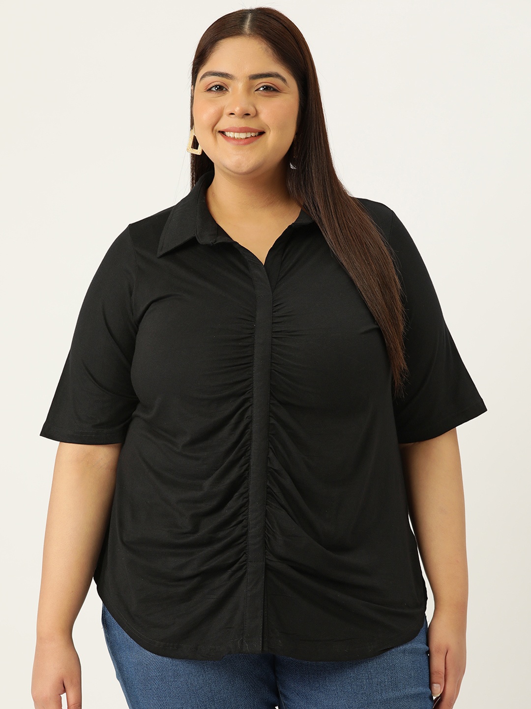 

theRebelinme Plus Size Shirt Style Longline Top, Black