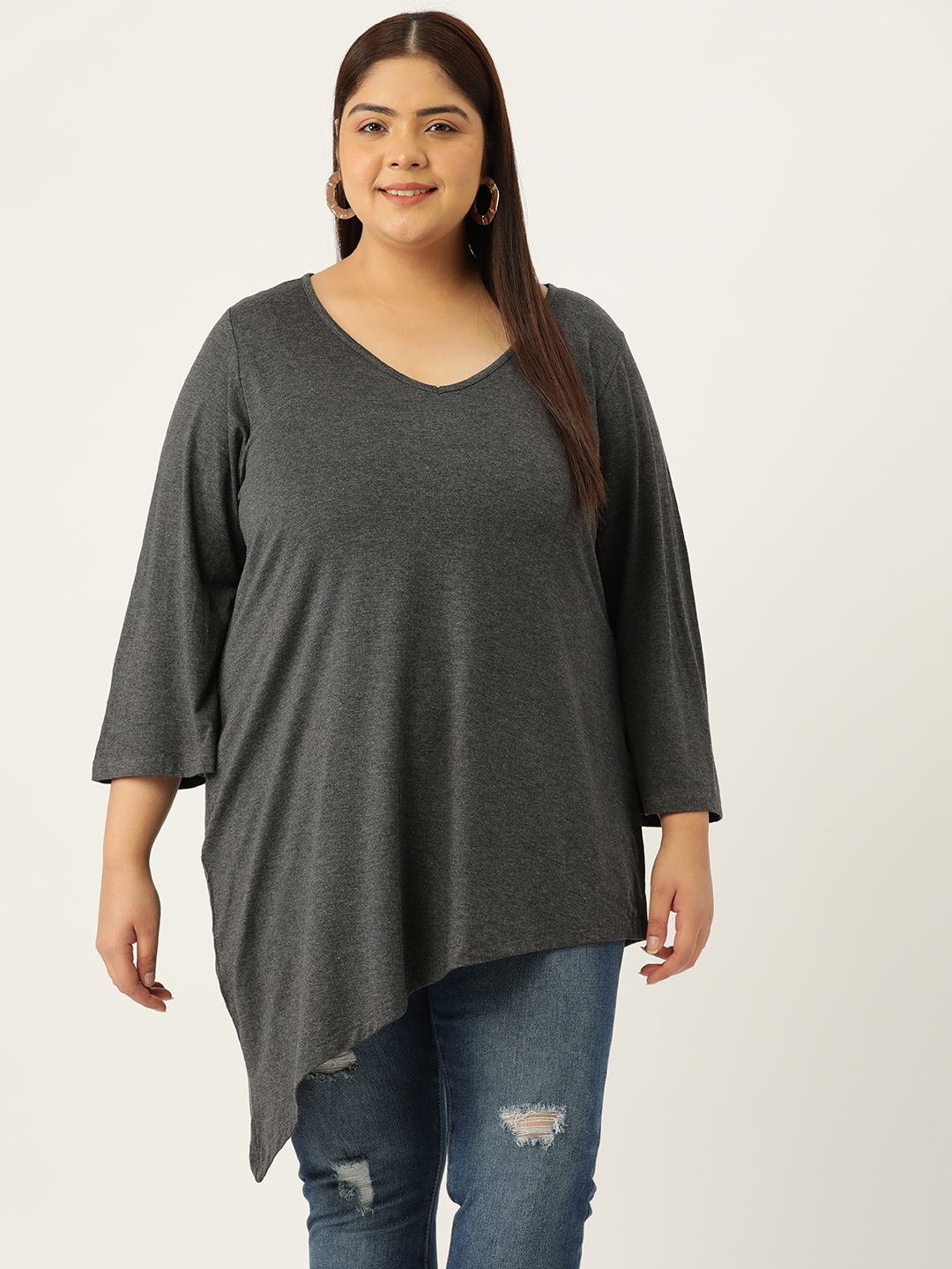

theRebelinme Plus Size A-Line Longline Top, Charcoal