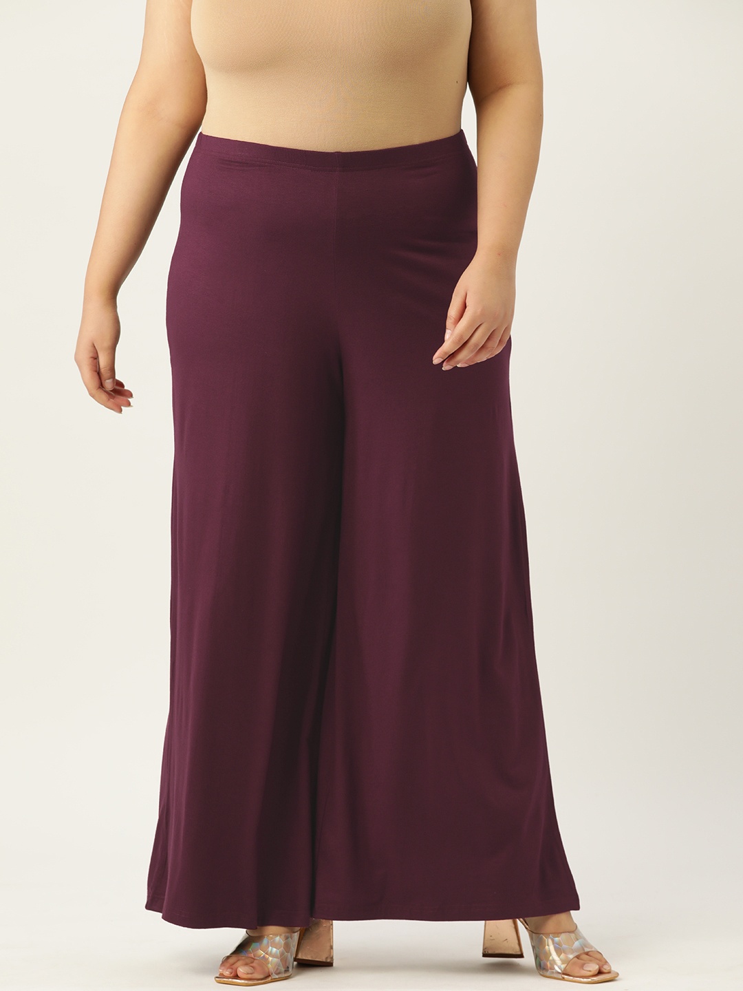 

theRebelinme Plus Size Flared Woven Palazzos, Burgundy