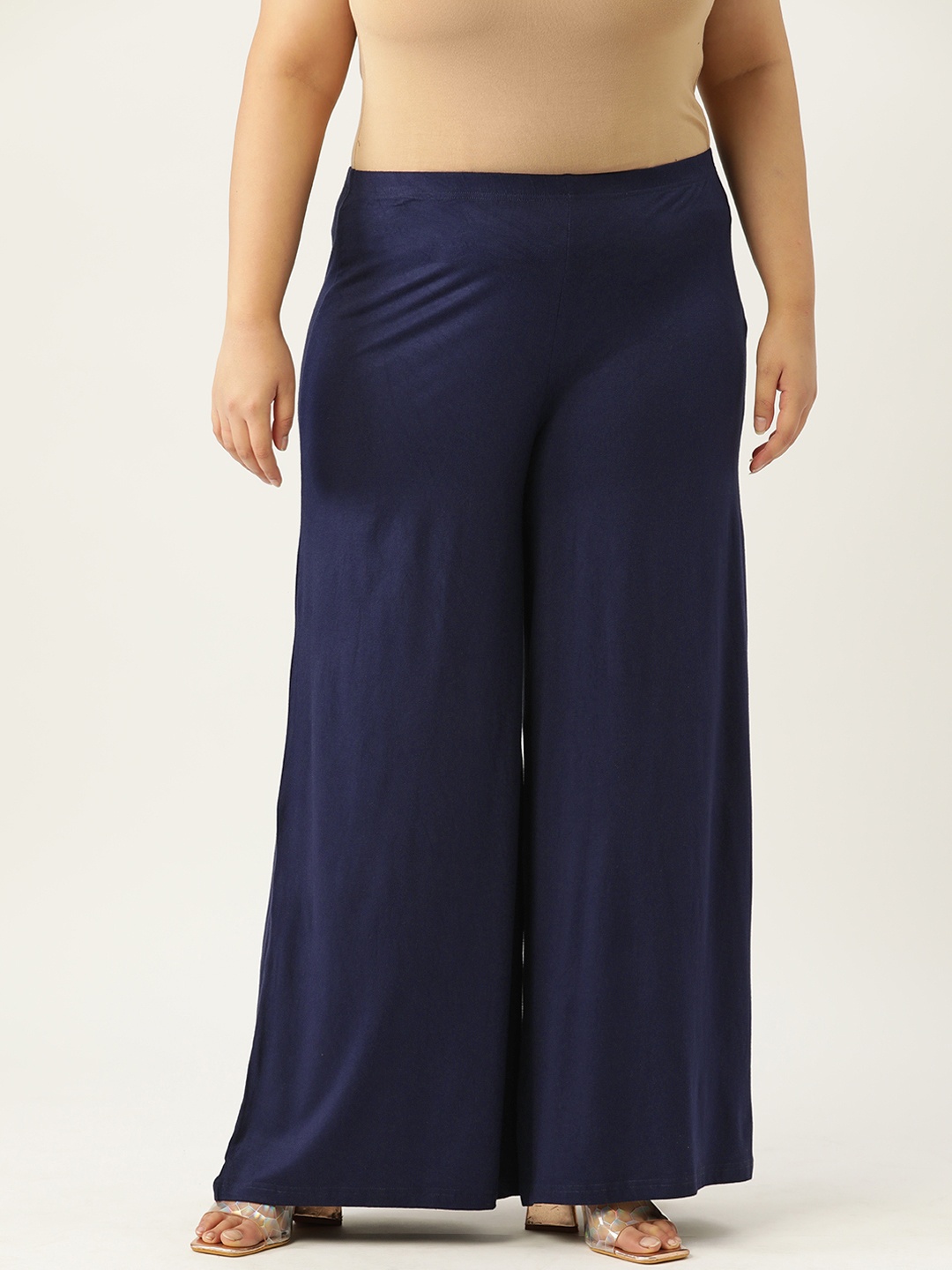 

theRebelinme Plus Size Flared Woven Palazzos, Navy blue