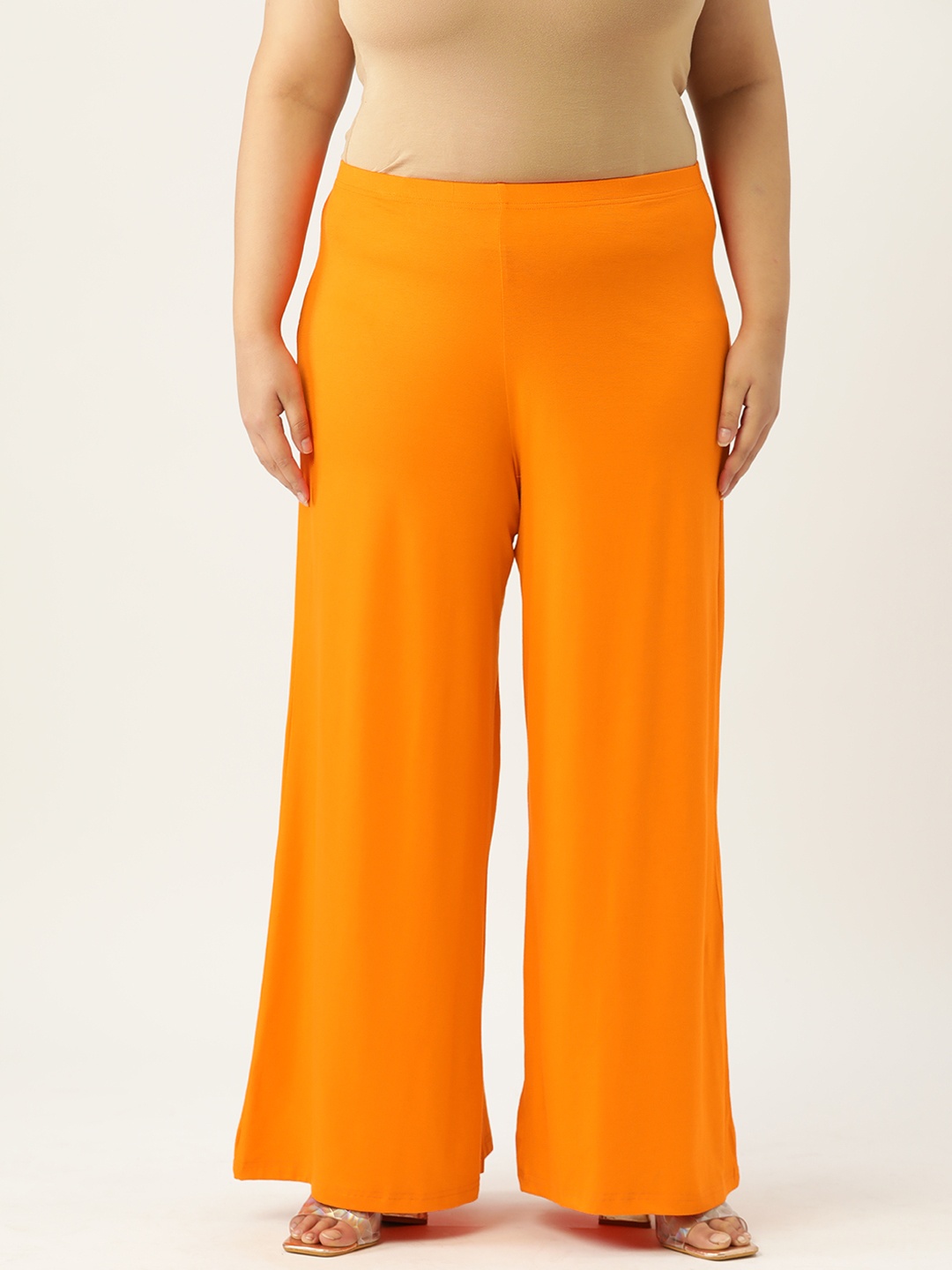 

theRebelinme Plus Size Flared Woven Palazzos, Orange