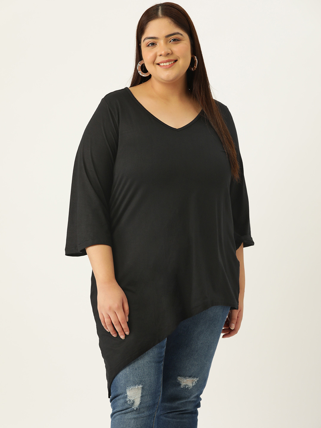 

theRebelinme Plus Size A-Line Longline Top, Black